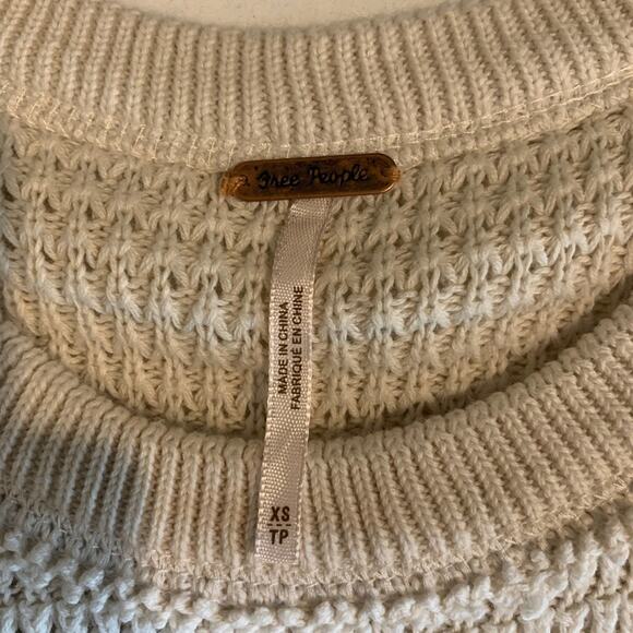 Free People Sweater Womens XS Ivory Sunrise Waffle Knit Cold Shoulder Pullover - Picture 9 of 11